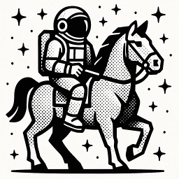 astronaut on horseback with stars in background