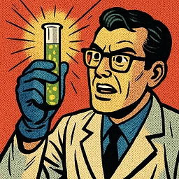 Scientist holding a glowing test tube mid-experiment
