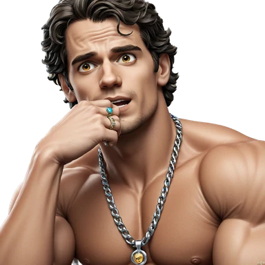 muscular male with jewelry sticker