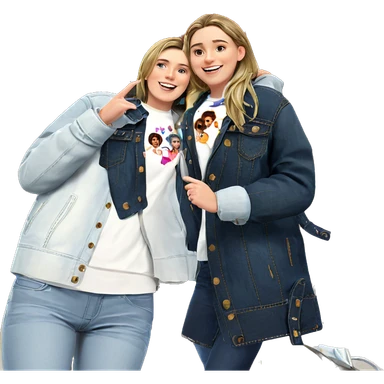 smiling girls in denim jackets sticker