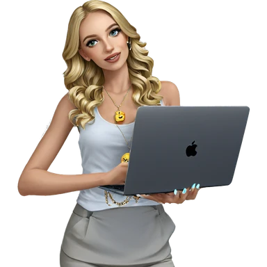 blonde girl with laptop jewelry sticker