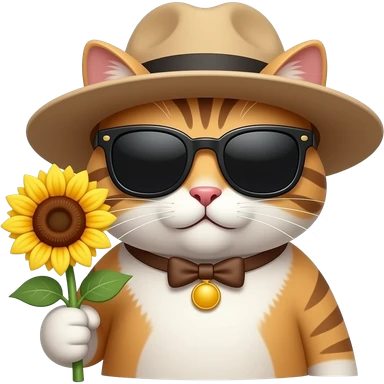 A cat in a hat and sunglasses with a sunflower in his hand  sticker