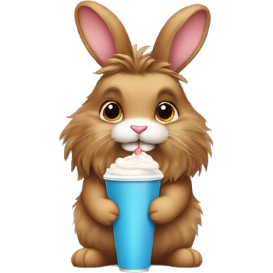Tofee brown lionhead fluffy rabbit, holding a milkshake  sticker