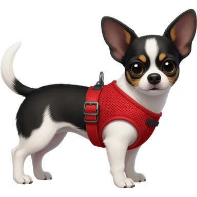 Black and white chihuahua in red harness sticker