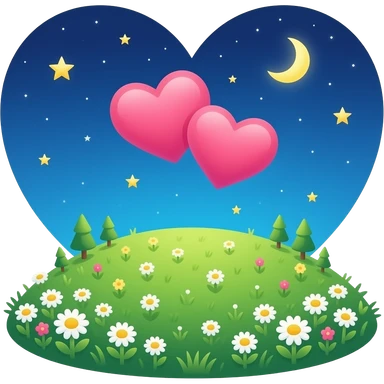 Summer hill top view with starry night and 2 hearts at the top.  sticker