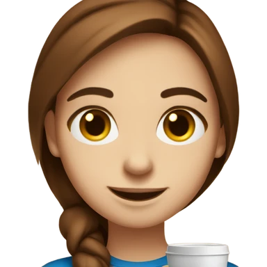 Smiling girl with coffee cup. Instagram coach. Brown hair  sticker