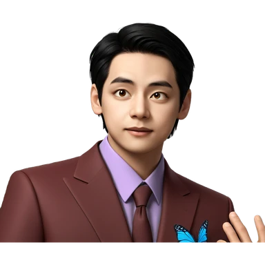 boy in formal suit with butterfly sticker