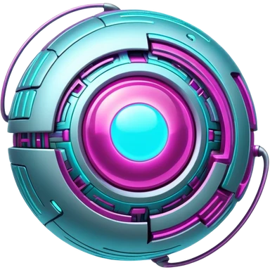 Futuristic silvery cyber planet with glowing cyan and magenta  sticker