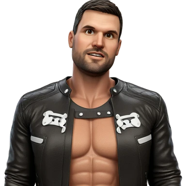 muscular man in leather jacket sticker