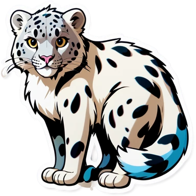 Snow leopard with very puffy tail  sticker
