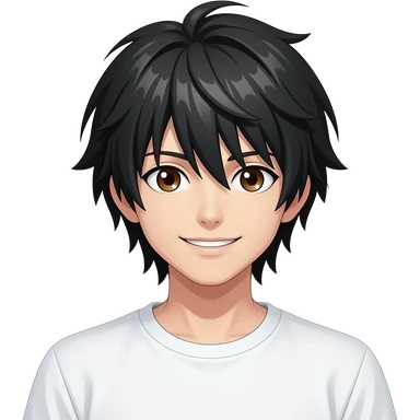 L der Anime Charakter von death note er hat schwarzr haare nd blond er hat braune augen sehr blasse haut weißes t-shirt eine person 
lächelt nich sticker