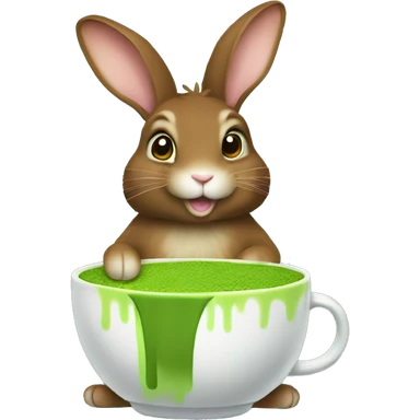 Flemish giant brown bunny holding matcha sticker