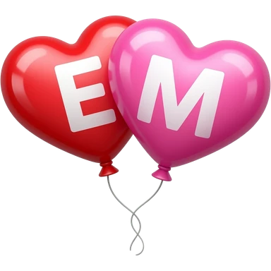 Red and Pink Double Heart balloons with an E and an M sticker