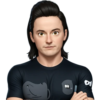 black shirt with black hair sticker