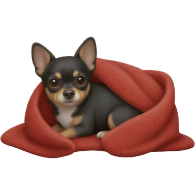 Black chihuahua in a red blanket sticker