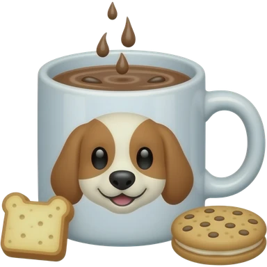 Toast with hot chocolate in a Cockapoo cartoon ish white mug with a cookie sticker