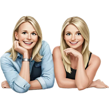 blonde girls smiling on cover sticker