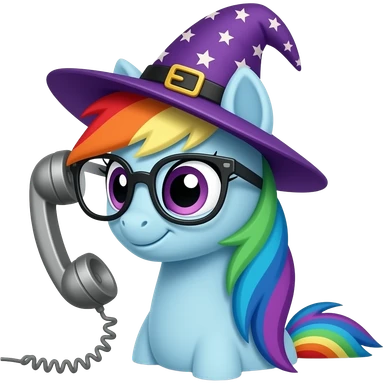 Rainbow pony witch glases and telephone sticker