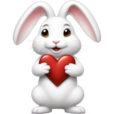 White bunny standing up on its hind legs, eating Valentine chocolate  sticker