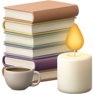 Books with coffee and a candle next to the books sticker