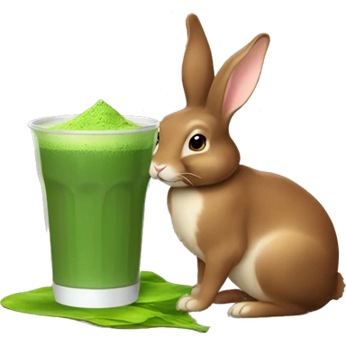 Flemish giant brown bunny drinking matcha sticker