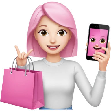 white skin influencer taking selfie with a pink shopping bag sticker