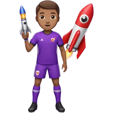 Soccer player in purple kit holding a rocket sticker