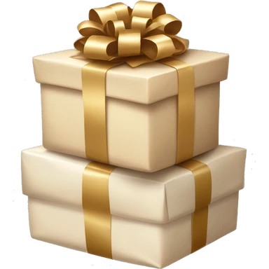 Four presents stacked in a pile all wrapped in beige white and brown wrapping with gold bows  sticker