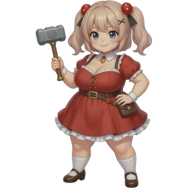 Amy rose, Anime-style girl with a big figure dressed in a red dress, with a pica pica hammer sticker