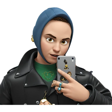 boy in leather jacket with jewelry sticker