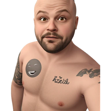 bald tattooed man posing nude sticker