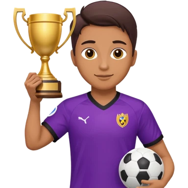 Soccer player in purple kit with a trophy sticker