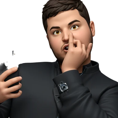 boy in black jacket holding phone sticker