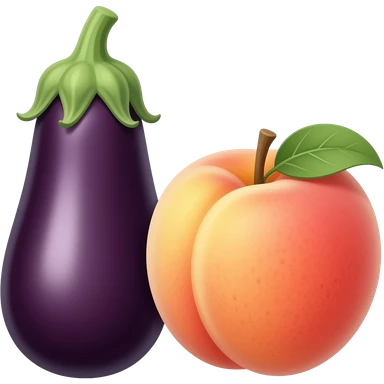 A eggplant in between a peach sticker