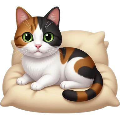 Kot rasa kota 3 kolorowy z zielonymi oczami ciemnymi charaktery zły biało-brązowo-czarną Brzozowo kotek na posłaniu kotowym sticker