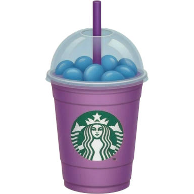 Starbucks with baby blue apple-flavored jelly beans and purple liquid, served in a purple cup that's almost baby pink with burnt yellow and a greenish-black tint, and a purple straw. sticker