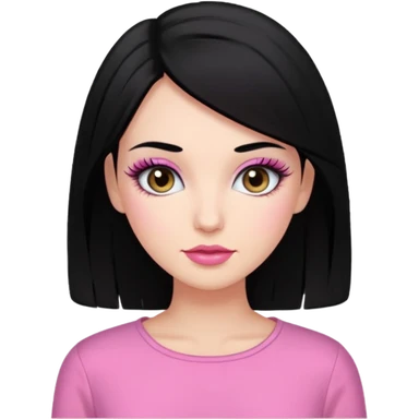 Mujer de pelo negro blanca con blusa rosada pestañas largas maquillada  sticker