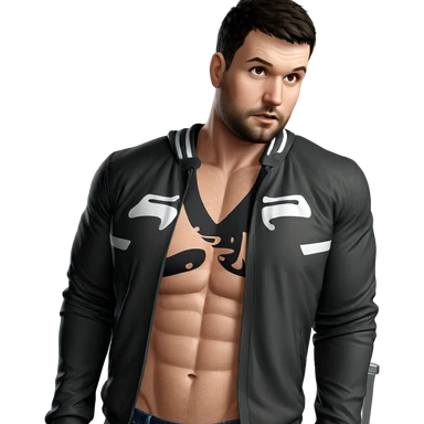 muscular male in open jacket sticker