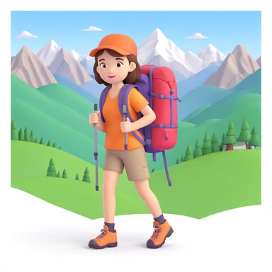 girl back packing mountains in background, close up pose sticker