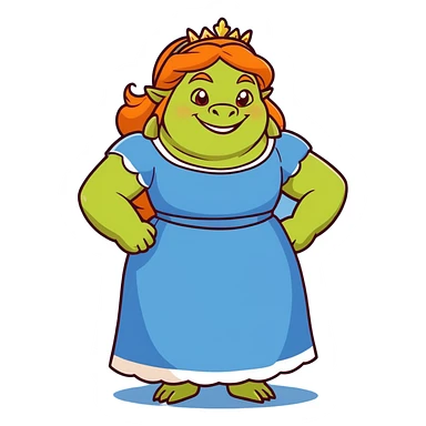 Princess Fiona ogre form, wearing a blue dress, smiling sticker