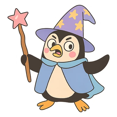 pastel toon style penguin wizard sticker