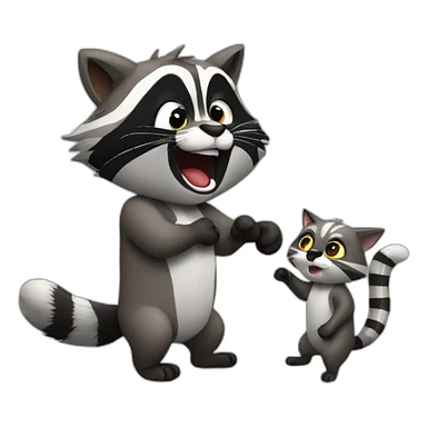 Racoon and cat fighting sticker