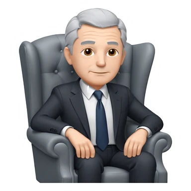 elderly businessman sitting in an armchair, wearing a formal suit and tie, gray hair, confident wise expression, corporate boss vibe, 3D cartoon style, mobile game icon style, clean background, no text, no watermark
 sticker