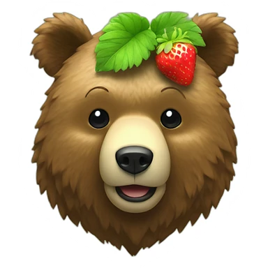 bear with a strawberry texture with small yellow points and a green plant hat sticker