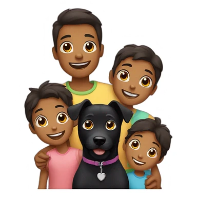 A black dog with his kids sticker