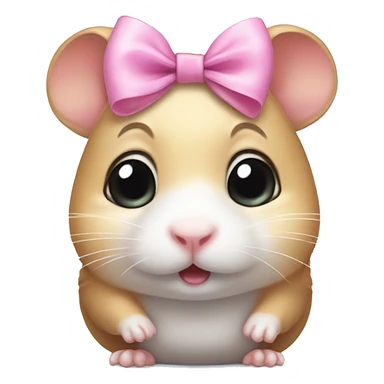 A small hamster with teary, watery eyes, looking emotional or on the verge of crying, wearing a cute pink bow on its head for an added touch of innocence and charm. sticker