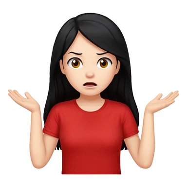 빨간색 티셔츠를 입고 긴 검정머리를 가진 여성이 모르겠다는 듯이 어깨를 올리는 제스처를 하고있음 🤷🏻‍♀️ sticker