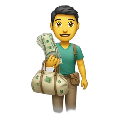a person hold A bag of money sticker