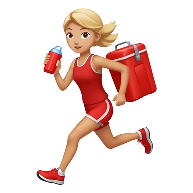 Girl running holding red cooler sticker