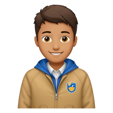 college boy with college jacket sticker